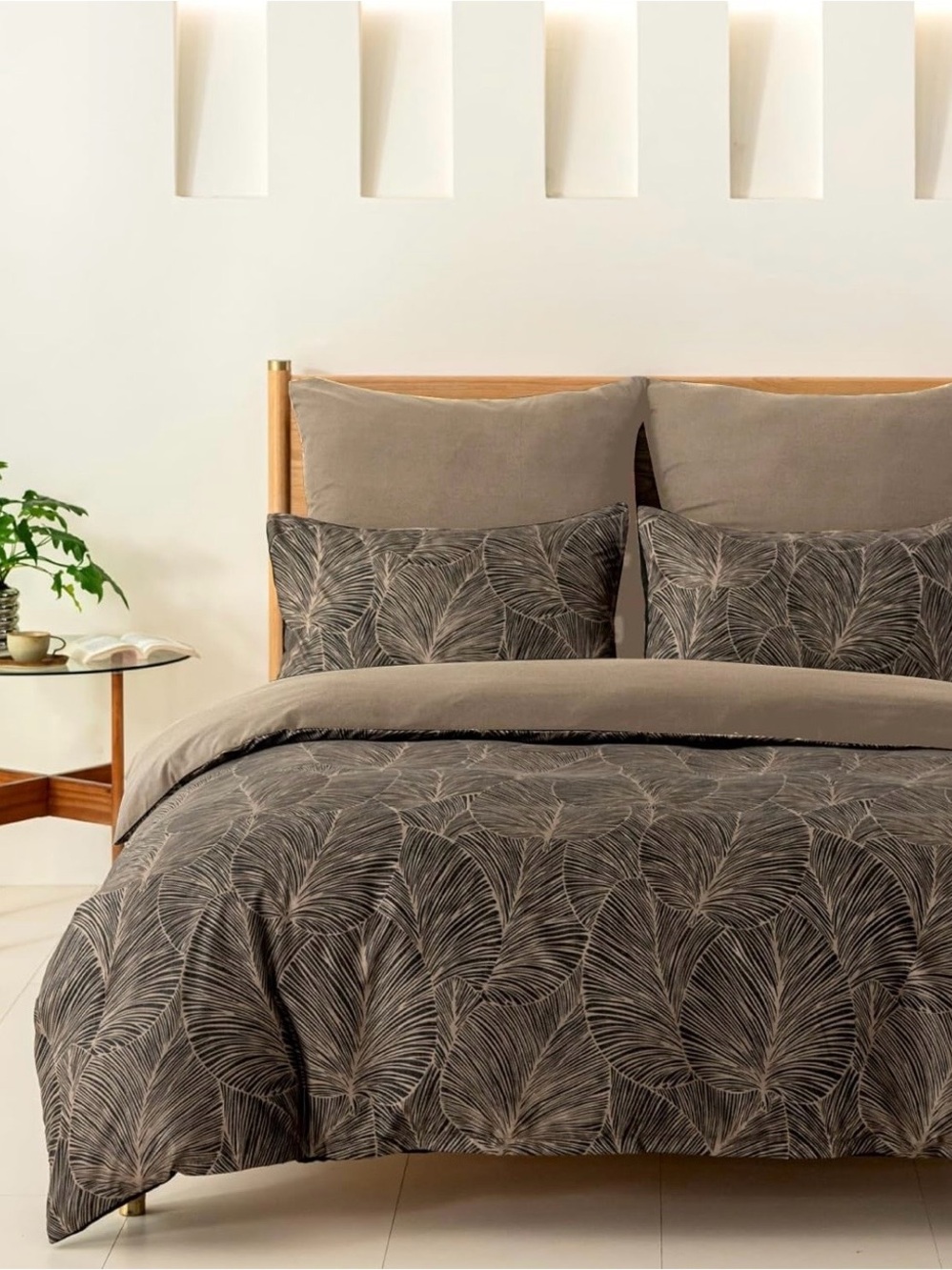 NEW Anthropologie Khaki Botanical Print Boho Queen King Bedding Duvet & Sham Set